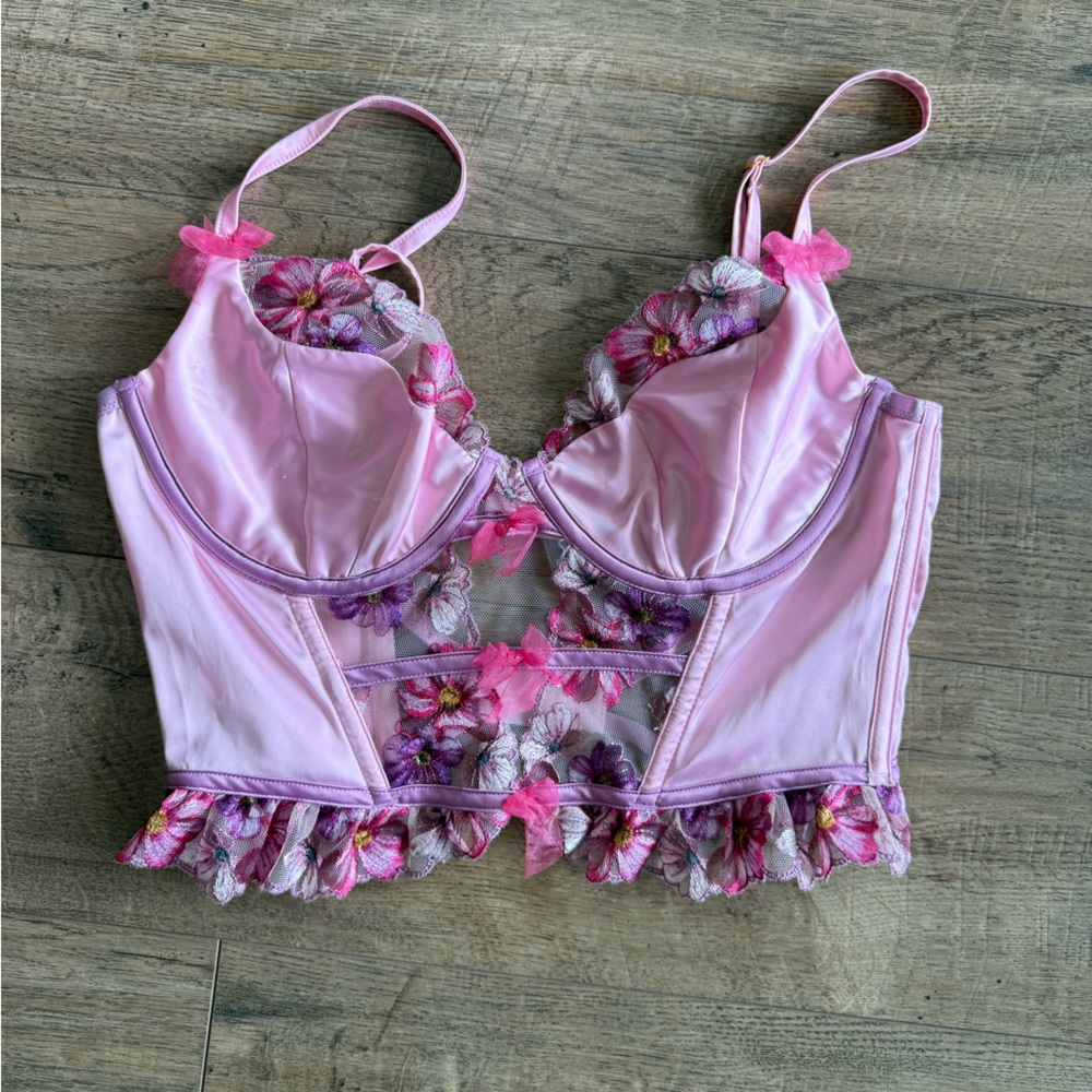 For Love And Lemons Pink and Purple Floral Corset/ Bustier